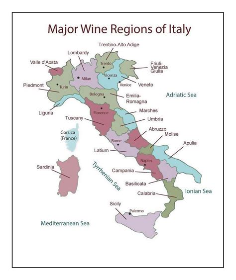 Mapa Detallado De Las Principales Regiones Vinícolas De Italia Italia