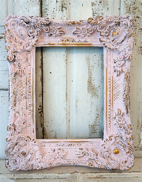 Ornate Wood Pink Frame Wall Hanging Shabby Cottage Chic Distressed Gold