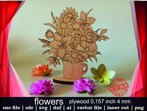 Wood Flower Bouquet Laser Cutplywood Flowers Svgleaf Etsy