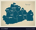 Modern map - surrey county with cities Royalty Free Vector
