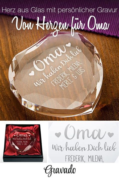 Selbst gravierte gläser sind nicht nur hübsch und dekorativ, sondern auch persönlich. Herzkristall mit Gravur für Oma - Personalisiert (mit ...