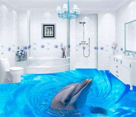 3d Cute Dolphin 101 Floor Mural Self Adhesive Sticker Bathroom Non Sli