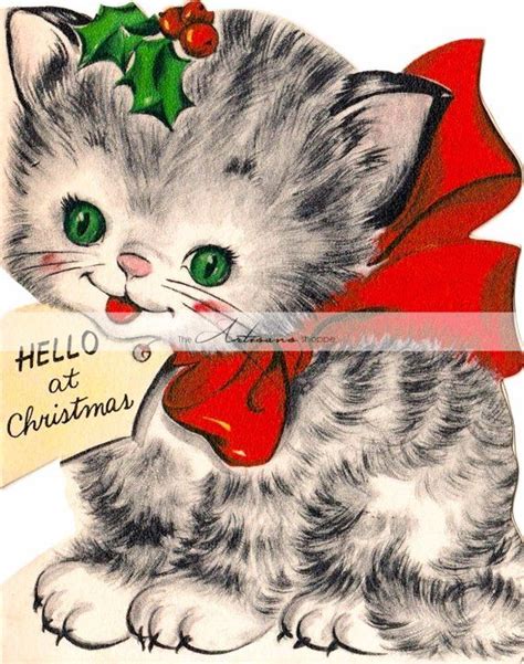 Cat Christmas Cards Christmas Kitten Christmas Greetings Vintage