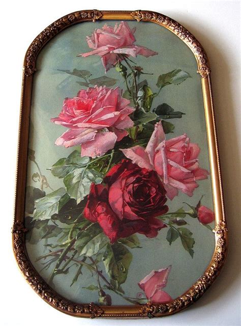 French Cabbage Roses Catherine Klein Convex Glass Gold Vintage Etsy
