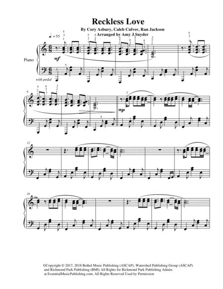 Reckless Love Piano Solo Music Sheet Download