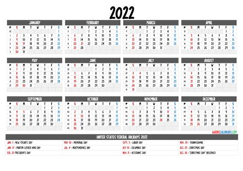 Calendário 2022 Excel Gratis