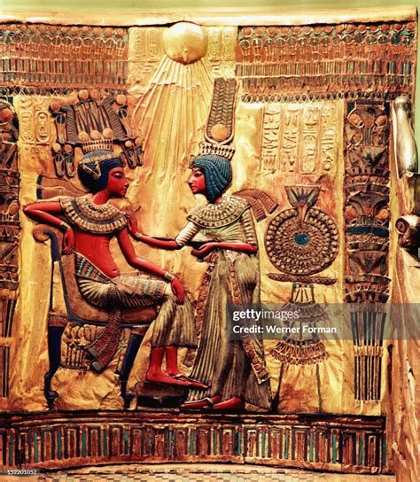 Detail Of The Throne Of Tutankhamun Queen Ankhesenamun Holds A Salve