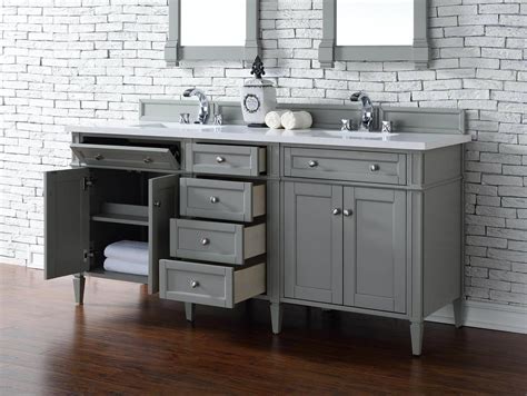 The most common bathroom vanity widths are 24, 30, 36, 48, 60, and 72 inches. James Martin Brittany Collection 72" Double Vanity Urban Gray