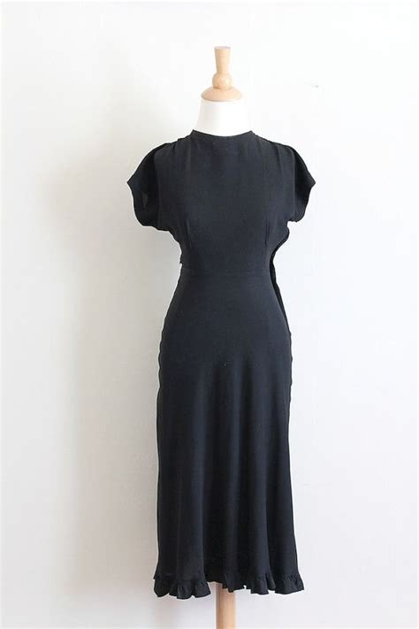 Sale Vintage 1930s Dress 30s Black Crepe Dress Etsy