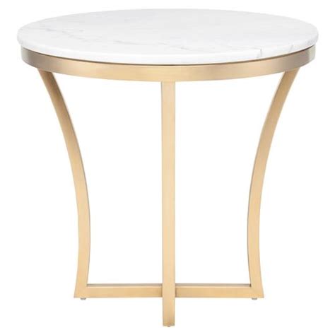 Amelia Hollywood Regency Round White Marble Top Gold Base Side End Table