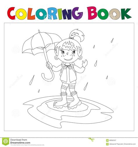 Girl With Umbrella Coloring Book Stock Vector Illustration Of Baby