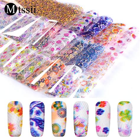 mtssii 16pcs colorful paper nail foils garden flower diy laser glitter nail adhesive sticker 4