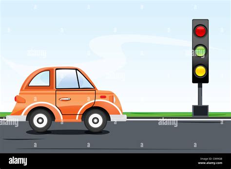 Illustration Of Traffic Signal With Car On Road Stock Photo Alamy