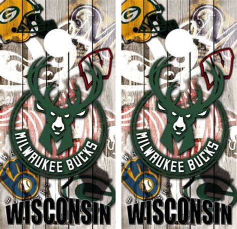 Wisconsin State Sports Bucks Badgers Brewers Packers Cornhole Vinyl