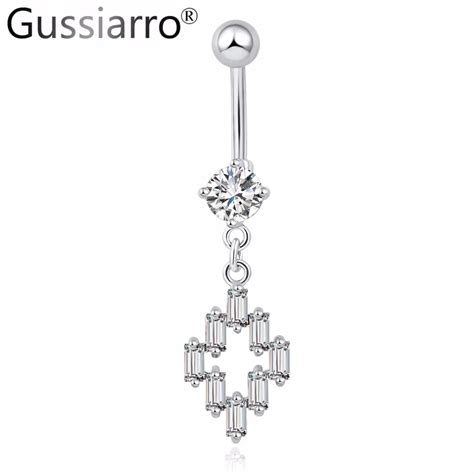 Gussiarro Geometric Cute Romantic Body Piercings Jewelry Clear Crystal Navel Ring Belly Button