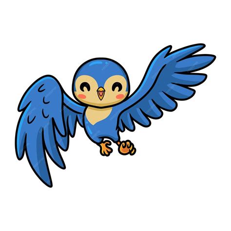 Premium Vector Cute Little Blue Bird Cartoon Flying