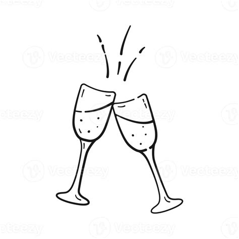 Glasses Of Champagne In Doodle Style Two Glasses With Champagne And