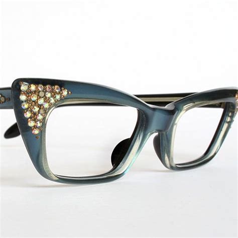 Satiny Blue Rhinestones Vintage Cat Eye Glasses New Old Stock Etsy