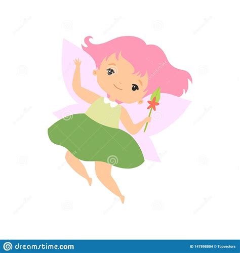 Little Forest Fairy With Magic Wand Lovely Fairy Girl Cartoon