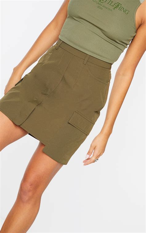 Khaki Woven Cargo Pocket Mini Skirt Prettylittlething Ca