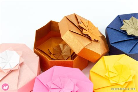 Octagonal Origami Box Tutorial Via Paper Kawaii Origami Box Diy Origami Box With Lid Origami