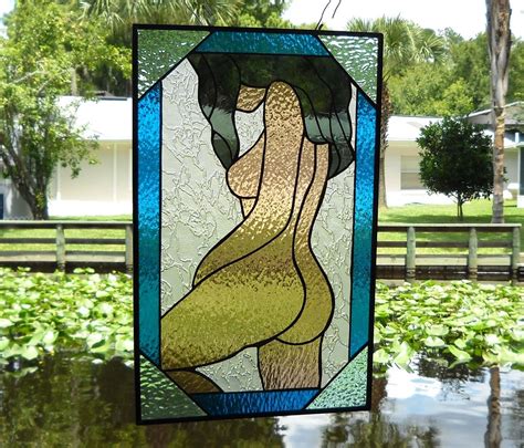 Hand Crafted Stained Glass Panel Totally Nude Woman Stained Glass Window By Artfulfolk Stained