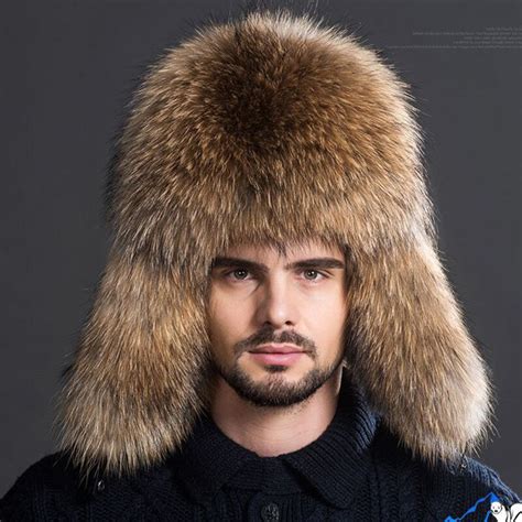 Men Warm Fox Fur Hat Package Winter Warm Thick Fur Hat Men Outdoor