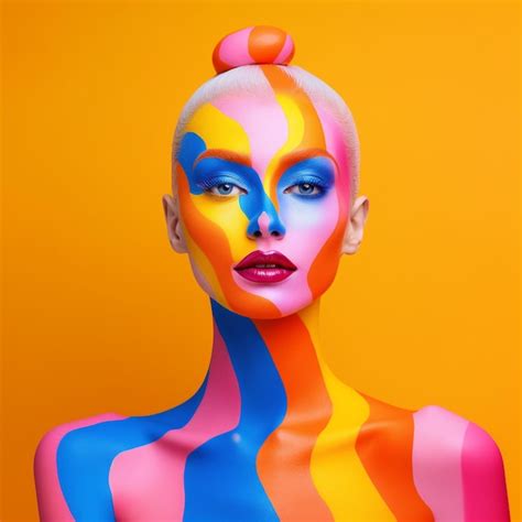 Premium Ai Image Colorful Woman Neon Girl Portrait Body Paint
