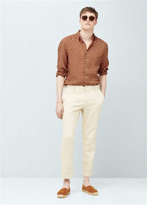 Slim Fit Polka Dot Linen Shirt Man Mango Man Canada Linen Shirt