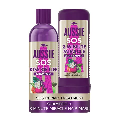 Aussie Shampoo And 3 Minute Miracle Set Sos Kiss Of Life Hair Repair With Vegan Shampoo And 3