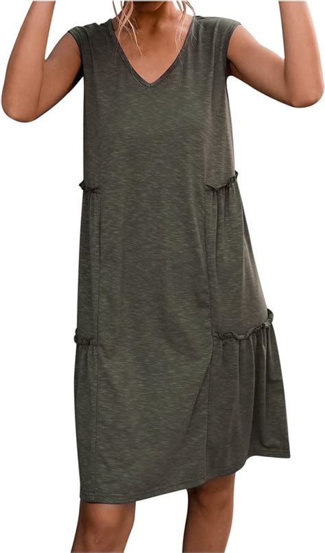 Yihaojia Women Summer Casual Sleeveless T Shirt Dresses Beach Cover Up Plain Pleated Tank Dress
