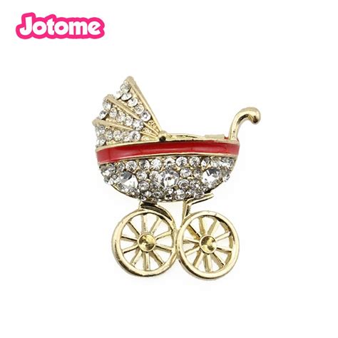 50pcslot Gold Tone Crystal Rhinestone Enamel Baby Carriage Cradle Car