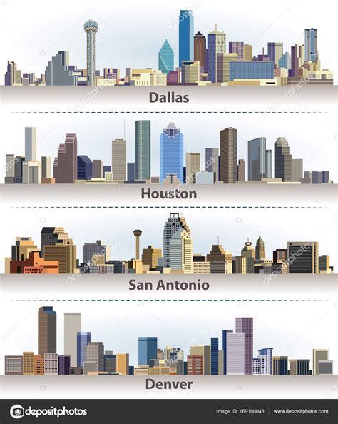 Vector Collection Of United States City Skylines Dallas Houston San