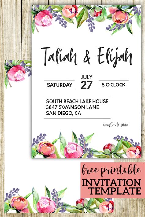 Floral Wedding Invitation Template Paper Trail Design