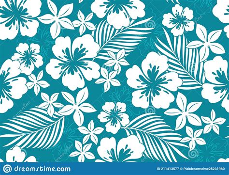Hawaii Seamless Pattern Blue Repeating Background With Hula Dancing