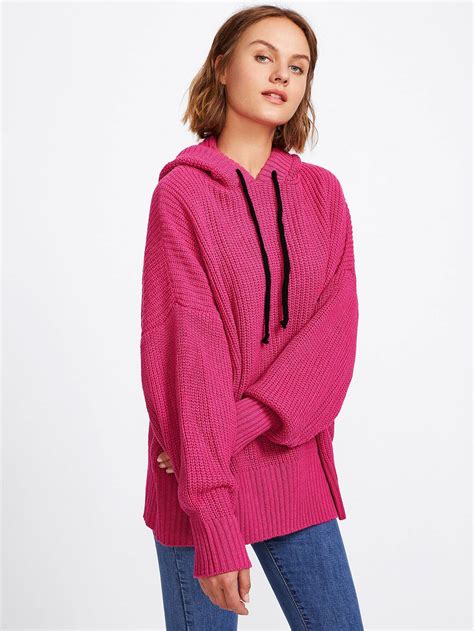 Ribbed Knit Oversized Hooded Sweater Emmacloth Women Fast Fashion Online