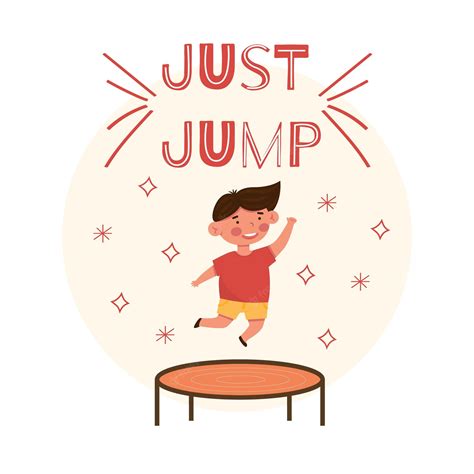 Premium Vector Cute Little Smiling Boy Jumping On Trampoline Flat