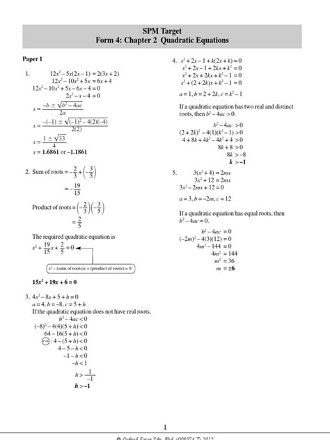 2 hours this question paper consists of 25 questions. Suc Add Math SPM 2012 Target F4 (2) | Quadratic Equation ...