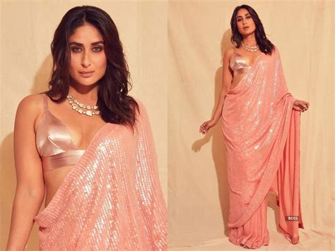 Kareena Kapoor Khan Turns Heads In A Shimmery Peach Sari
