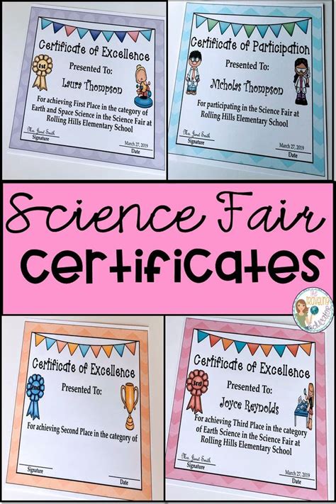 Science Fair Certificates Editable Science Fair Elementary Science