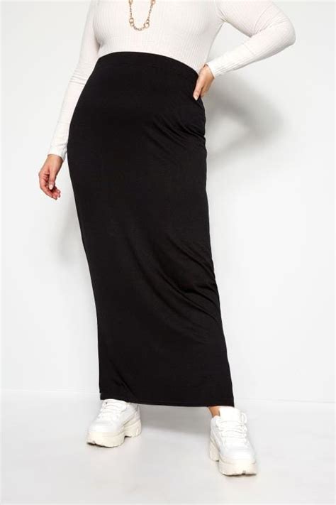 Black Jersey Maxi Tube Skirt With Elasticated Waistband Plus Size 16 To 36