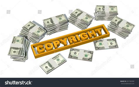 Copyright Sign Stacks Dollars Bills Isolated Stock Illustration