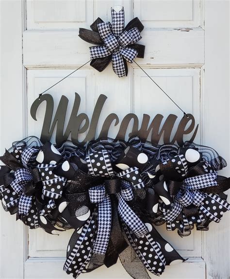 Everyday Wreath Black And White Front Door Decor Welcome Door Hanger
