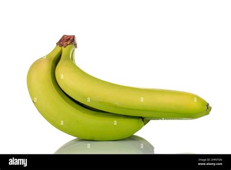 Three Organic Green Bananas Macro Isolated On White Stock Photo Alamy