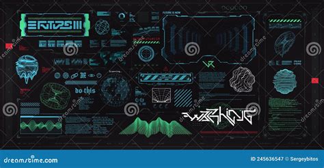 Futuristic Cyberpunk Hud Elements Template Set Stock Vector