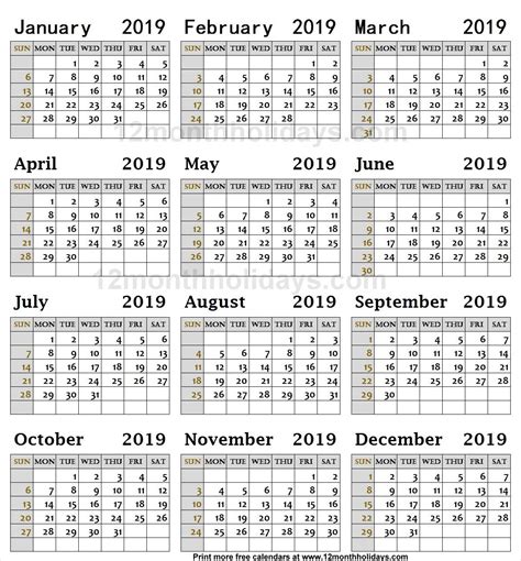 2019 Year Calendar By Month Year Calendar 2019 Year Calendar