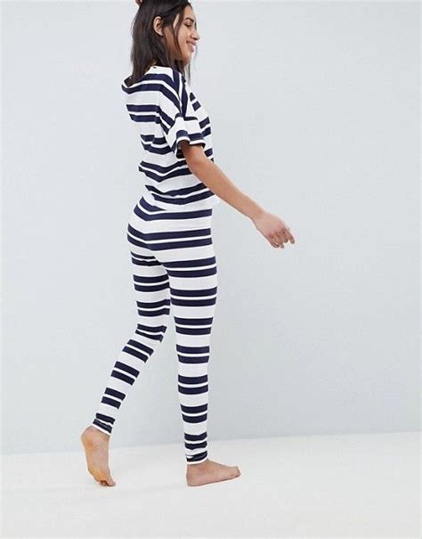Asos Asos Design Wide Stripe Tee And Legging Pyjama Set Cute