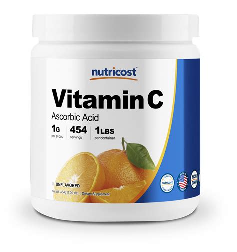 Nutricost Vitamin C Ascorbic Acid Powder 1lb Gluten Free Non Gmo