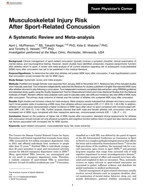 Pdf Musculoskeletal Injury Risk After Sport Related Concussion A