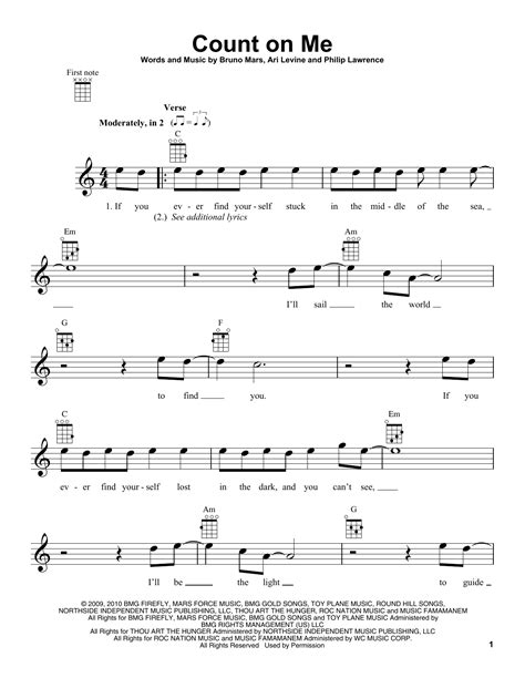 Count On Me Sheet Music By Bruno Mars Ukulele 153909